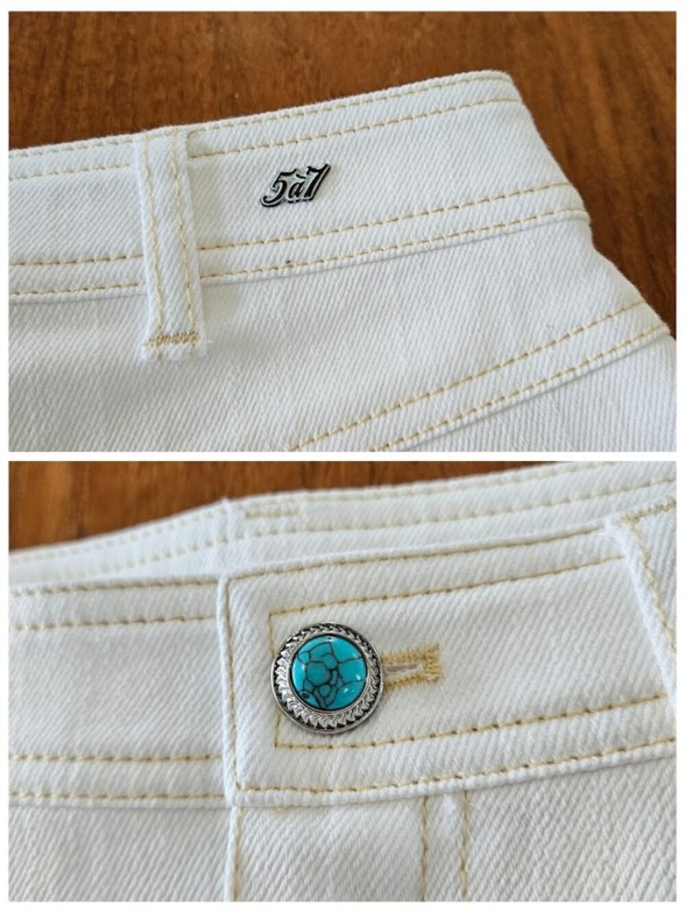 Cinq a Sept Turquoise Embellished Ceil Shorts Denim White 4 - Picture 6 of 12